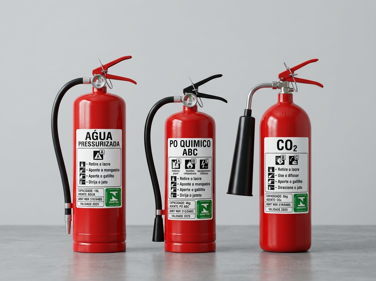 Extintores de Incêndio Água, Pó ABC e CO2 em Português